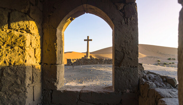 Coptic Cross Desert Monastery  . Religion concept. Generated Image