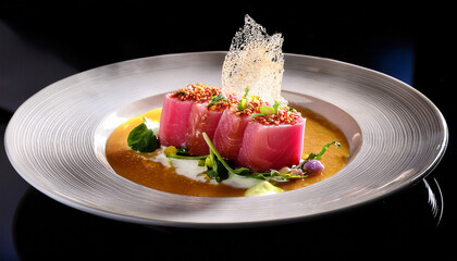 Modern Gourmet Restaurant Meal Artistic Tuna Dish With Sauce