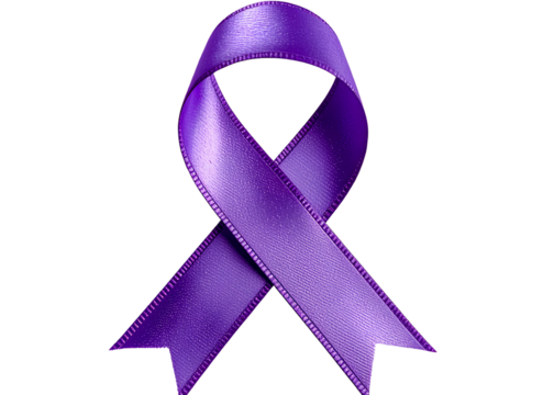 Firefly_A purple ribbon symbolizing cancer awareness, isolated on a transparent background
