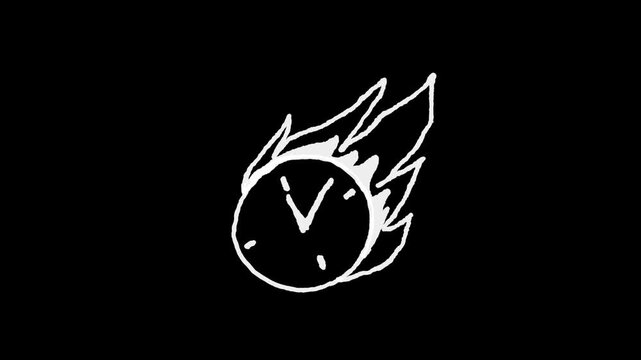 hand drawn doodle clock on black background