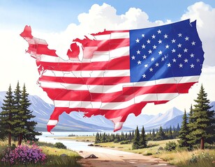 USA flag map landscape