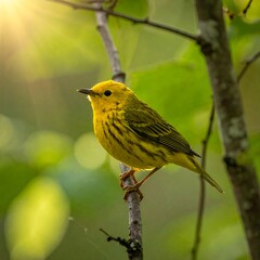 Yellow bird perched on branch