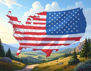 USA Flag Map, scenic landscape