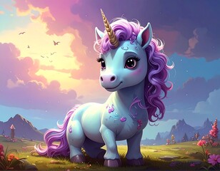 Enchanted unicorn in a daybreak meadow