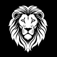 Minimalist black and white vector logo of a powerful lion head for a corporate brand