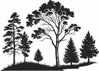 Silhouette of various trees including pine and deciduous trees in a natural landscape setting outdoors created with generated ai