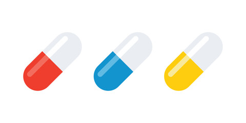 Pill icon set. Capsule icon set. Drugs and Pills medicine tablet vector illustration