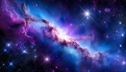 Vast Cosmic Nebula Glowing With Bright Blue And Purple Hues Surrounded By Countless Distant Stars Creating A Mysterious And Awe Inspiring Space Scene