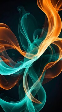 Abstract rendering featuring translucent cyan and orange streams intersecting on a dark backdrop, creating a dynamic and ethereal visual.