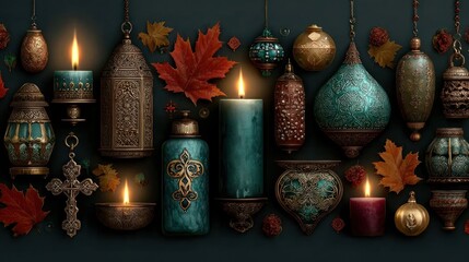 November 1 All Saints Day template with spiritual symbols, vector holiday concept
