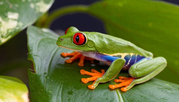 Vibrant red-eyed tree frog on a leaf