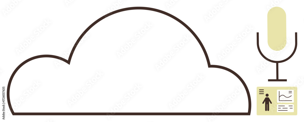 Aufkleber cloud outline connected to a microphone and a data sheet with charts and figures. ideal for technolo