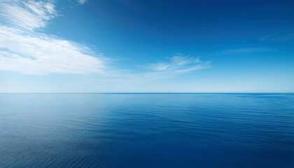 Photorealistic Ultraminimalist Image Depicting Serene Sky Above Calm Ocean Where Horizon Softly Merges In Shades