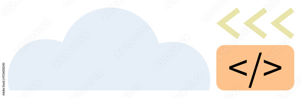 Aufkleber cloud shape with coding tag and arrows symbolizing data transfer, signifying hosting, programming, a