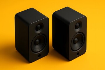 Modern Black Speakers on Yellow Background for Music and Tech Promotions