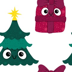 Christmas tree seamless winter pattern for wrapping paper and fabrics and kids and new year party
