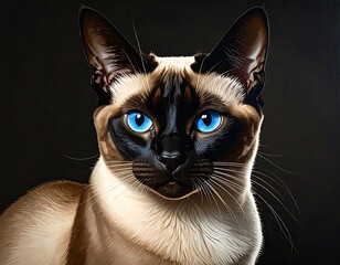 Feline Majesty Digital Portrait of a Siamese Cat
