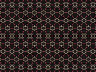 Elegant star pattern on black background with red and gold accents.