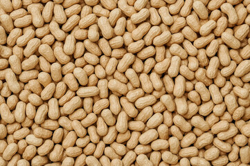 close-up picture of large pile of unshelled peanuts.
