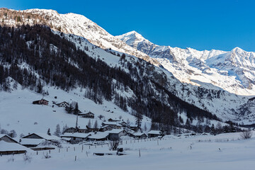 France - Peisey-Nancroix - Les Lanches - Snowy valley with mountain backdrop