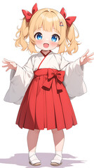 Anime girl in red and white Japanese temple dress, Anime style