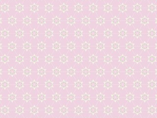 Delicate geometric pattern with floral elements on a pink background.