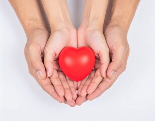 Obraz premium Caring Hands Embrace a Vibrant Red Heart, Symbolizing Love and Wellness