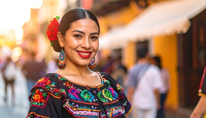 Portrait of a woman in traditional attire, smiling warmly