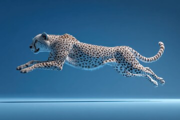 A cheetah leaps through the air, displaying its remarkable speed, power, and predatory grace.