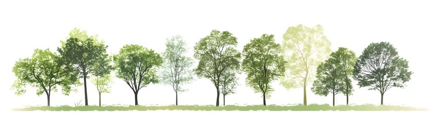Obraz premium Line drawing of trees in different green shades
