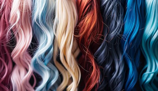 different colors and stiles of wigs