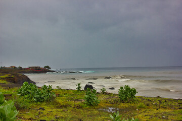 Impressing storm over the sea, with waves breaking on the shore