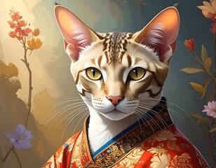 Feline in Regal Garb: A Digital Portrait of an Elegant Cat