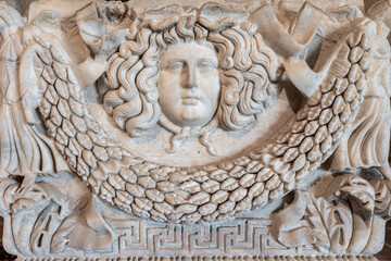Turkey - Hierapolis - Roman Sarcophagus - Garland and Medusa Relief