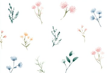 A watercolor floral pattern of daisies and leaves on textured paper delivers a fresh, airy look suited for invitations and design projects.