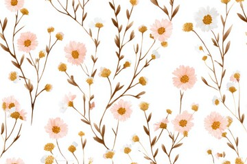 A watercolor floral pattern of daisies and leaves on textured paper delivers a fresh, airy look suited for invitations and design projects.