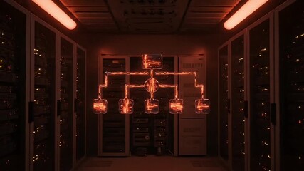 Retro Neon Flowchart Pulsing as a Hologram - Powered by Adobe
