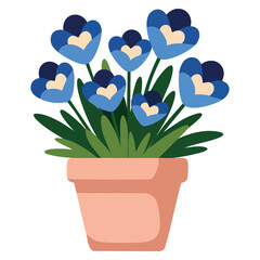 Charming potted blue flowers with green leaves flat hand drawn vector art modern spring decor sticker cheerful botanical cute design