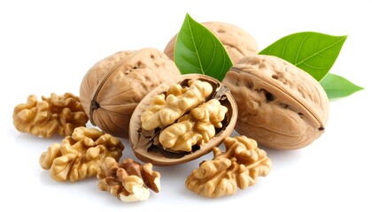 Walnuts on white background