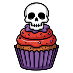 Cupcake poisonous skull halloween dessert vector illustration spooky flat simple element design logo sticker print scrapbooking art