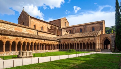 Ancient cloister under a blue sky
