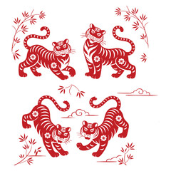 Isolated year of tiger red wild cats floral decoration vector illustration design spring festival chinese new year greeting card mascot
