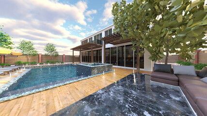 屋外スパ　3DCGレンダリング