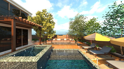屋外スパ　3DCGレンダリング