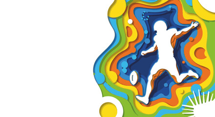 Football Player Kicking Ball in Colorful Paper Art Design for World Football Day Posters, Sports Events, Web Ads, and Promotional Materials