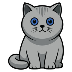 Vector illustration of British shorthair cat grey coat plush fur sitting calm pose quiet charm feline artwork perfect for posters and decorations