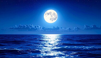 Naklejka premium Stunning Celestial Display: Moonlit Ocean Under a Starry Night Sky
