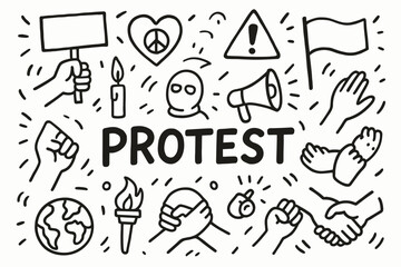 Protest and activism icon set. outline illustrations of social justice and empowerment