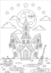 Fototapeta premium Spooky Halloween Haunted House Coloring Book for Kids and Adults - Printable PDF for Fun Holiday Activities
