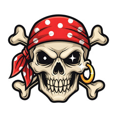 Intense pirate skull with bandana and gleaming earring, perfect for adventurous designs and thrilling themes, creating a bold and captivating statement